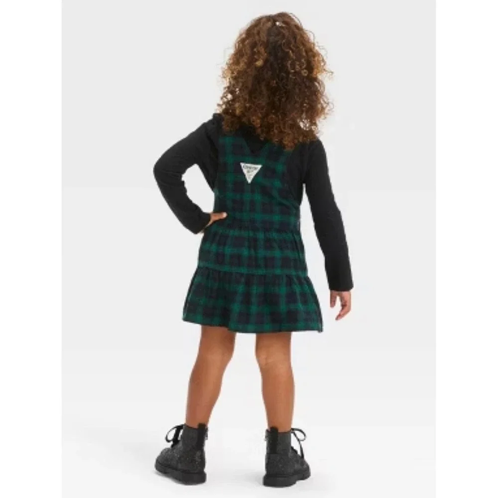 Oshkosh B'Gosh Girls Flannel Tiered Jumper 4T green/ navy plaid